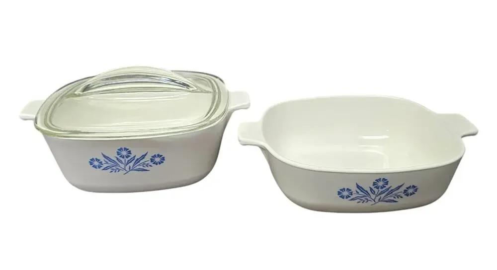 CorningWare Blue Cornflower 1.5 & 2 QT. Stoneware Casserole Dish x2 & Glass Lid